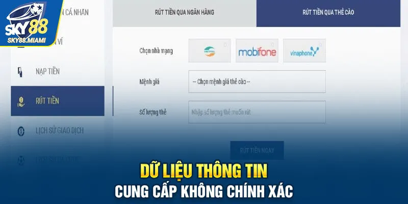 Dữ liệu thông tin cung cấp không chính xác