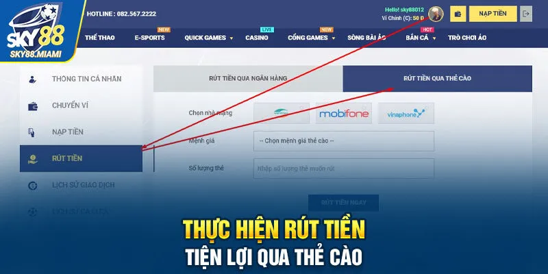 Thực hiện rút tiền tiện lợi qua thẻ cào